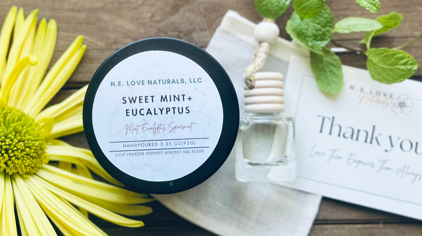 Sweet Mint+ Eucalyptus| Coconut Apricot Soy Wax Candle in Amber Glass Jar