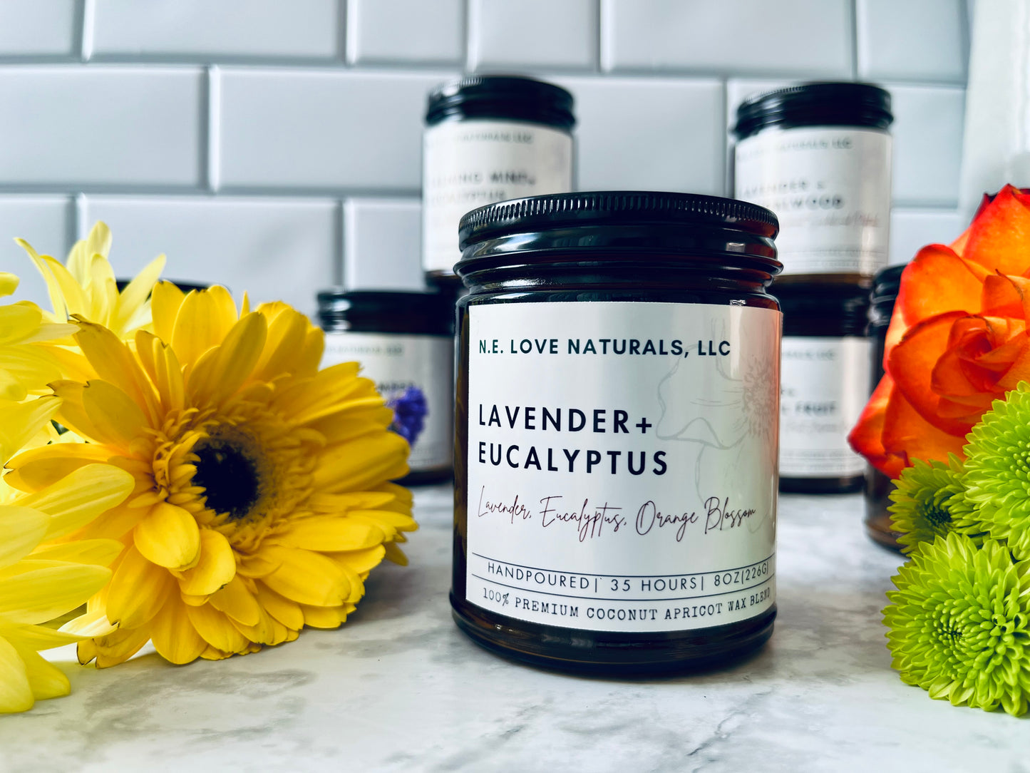 Lavender+ Eucalyptus |Coconut Apricot Soy Candle in Amber Glass Jar
