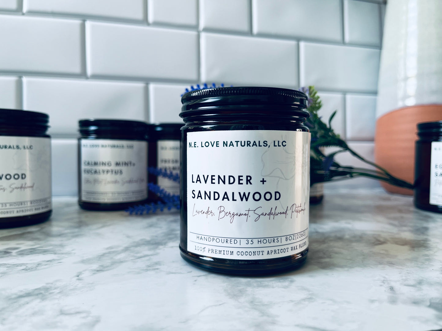 Lavender+ Sandalwood |Coconut Apricot Soy Candle in Amber Glass Jar