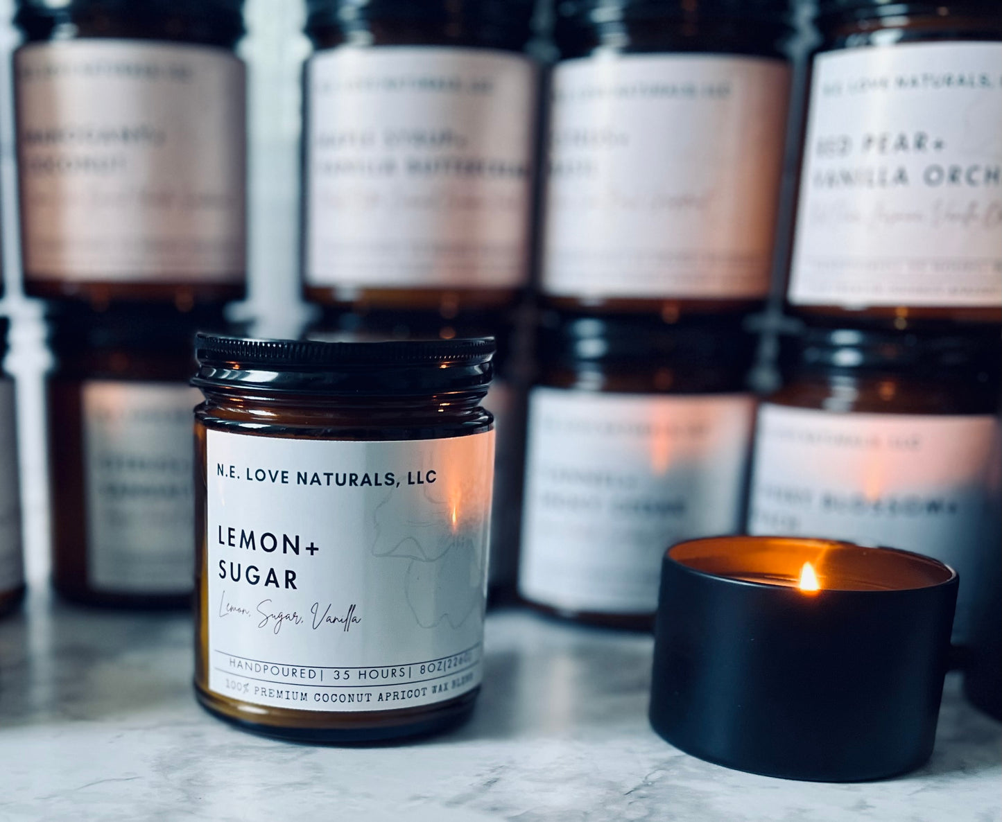 Lemon+ Sugar Luxury |Coconut Apricot Soy Candle in Amber Glass Jar