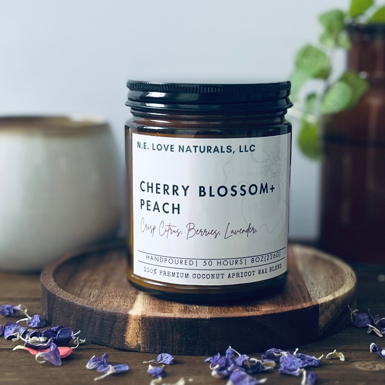 Cherry Blossom+ Peach| Coconut Apricot Soy Candle in Amber Glass Jar