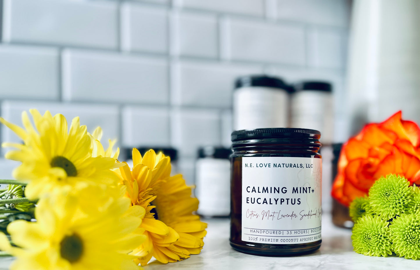 Calming Mint + Eucalyptus | Coconut Apricot Soy Candle in Amber Glass Jar
