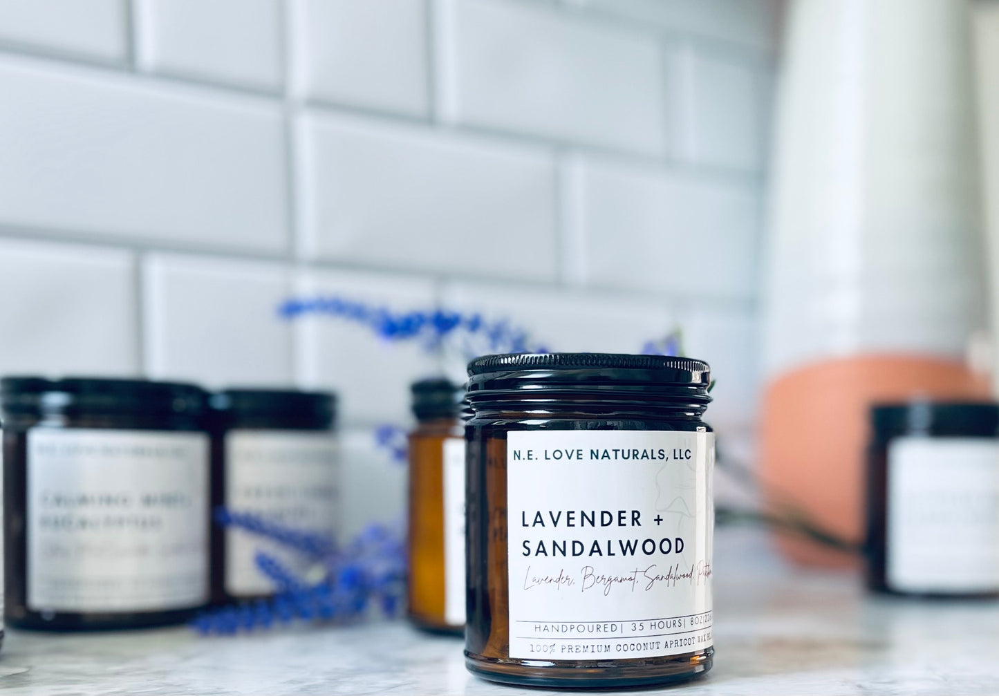 Lavender+ Sandalwood |Coconut Apricot Soy Candle in Amber Glass Jar
