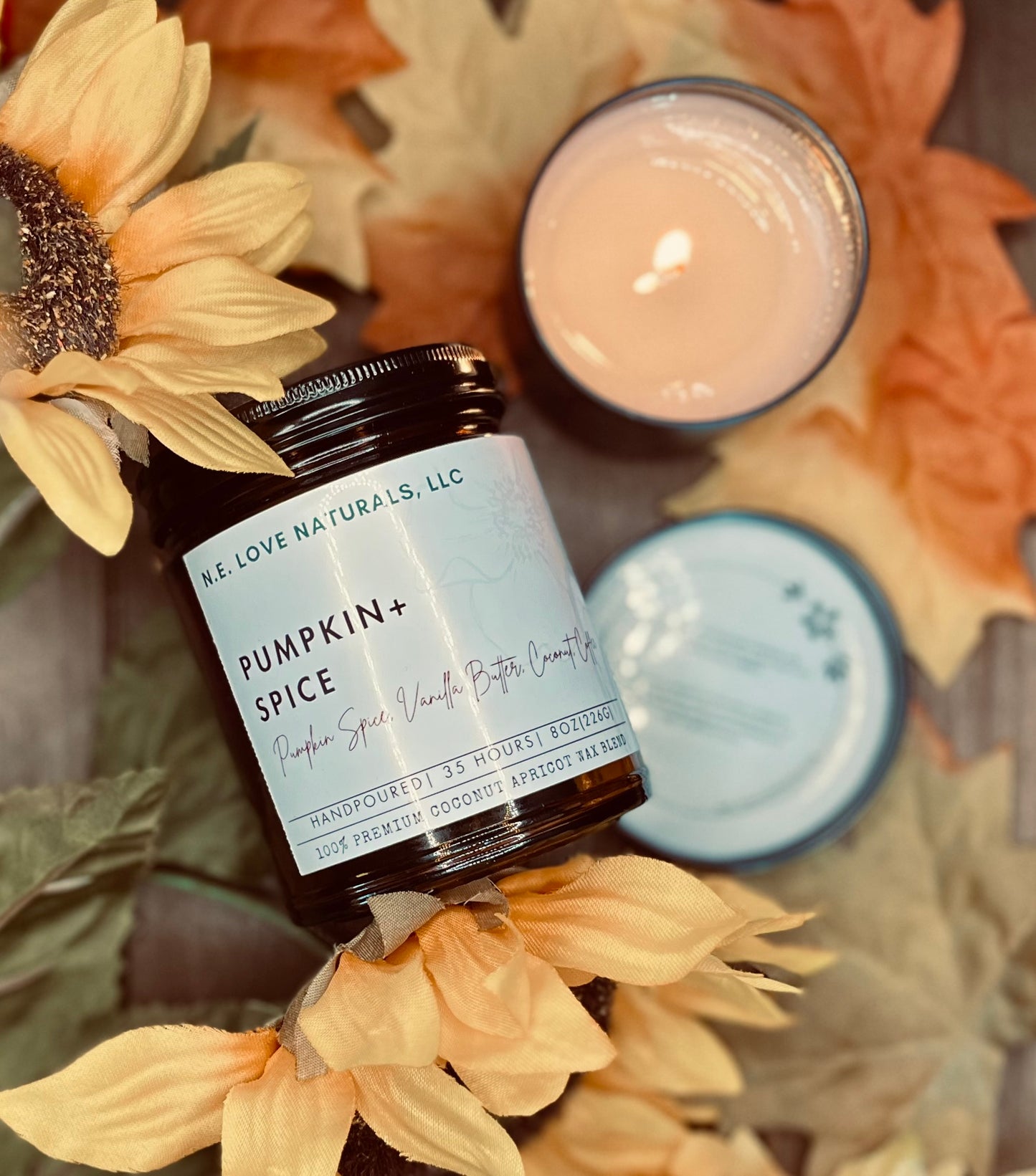 Pumpkin+ Spice |Coconut Apricot Soy Candle in Amber Glass Jar