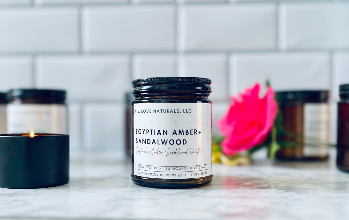 Egyptian Amber+ Sandalwood |Coconut Apricot Soy Candle in Amber Glass Jar