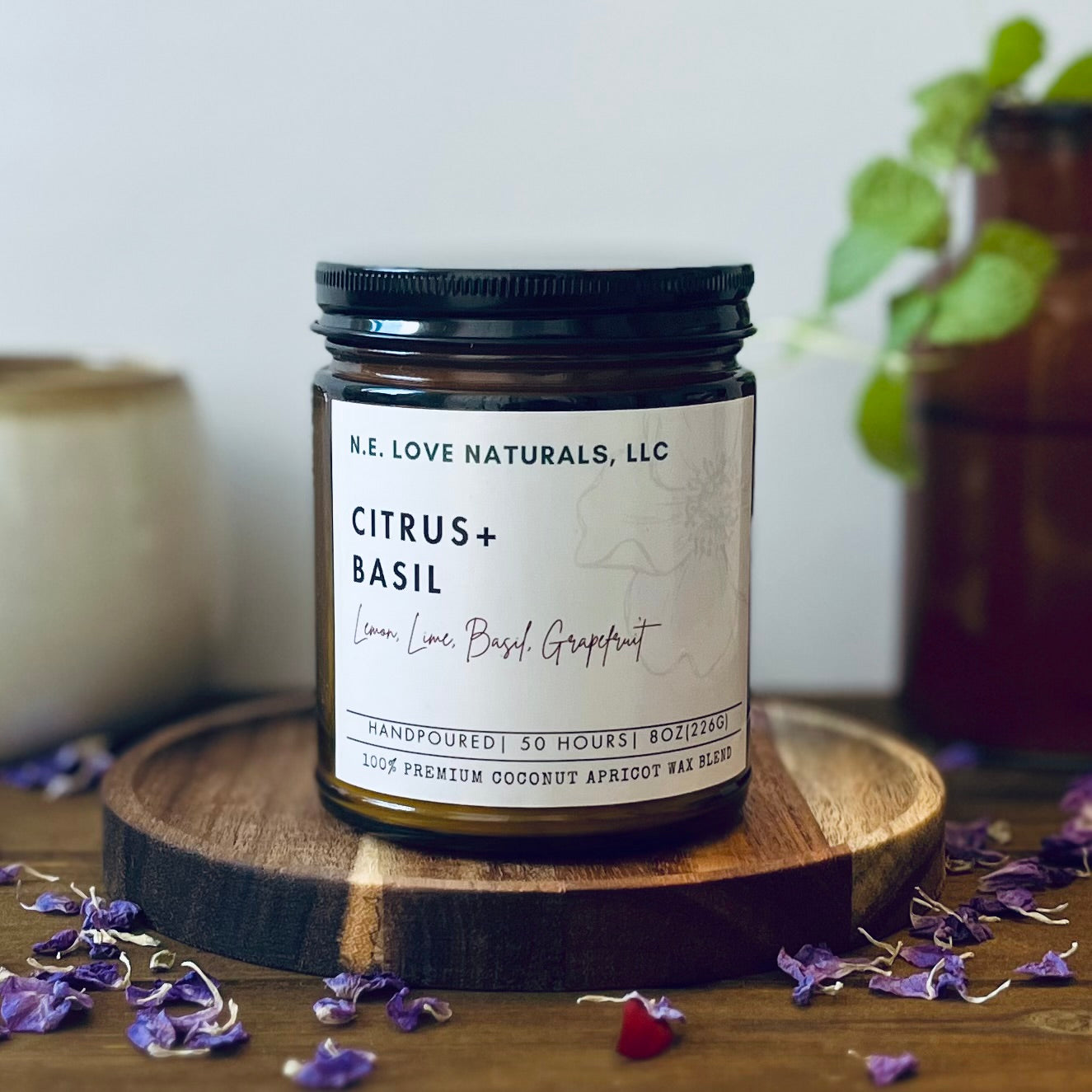 Citrus+ Basil | Coconut Apricot Soy Candle in Amber Glass Jar