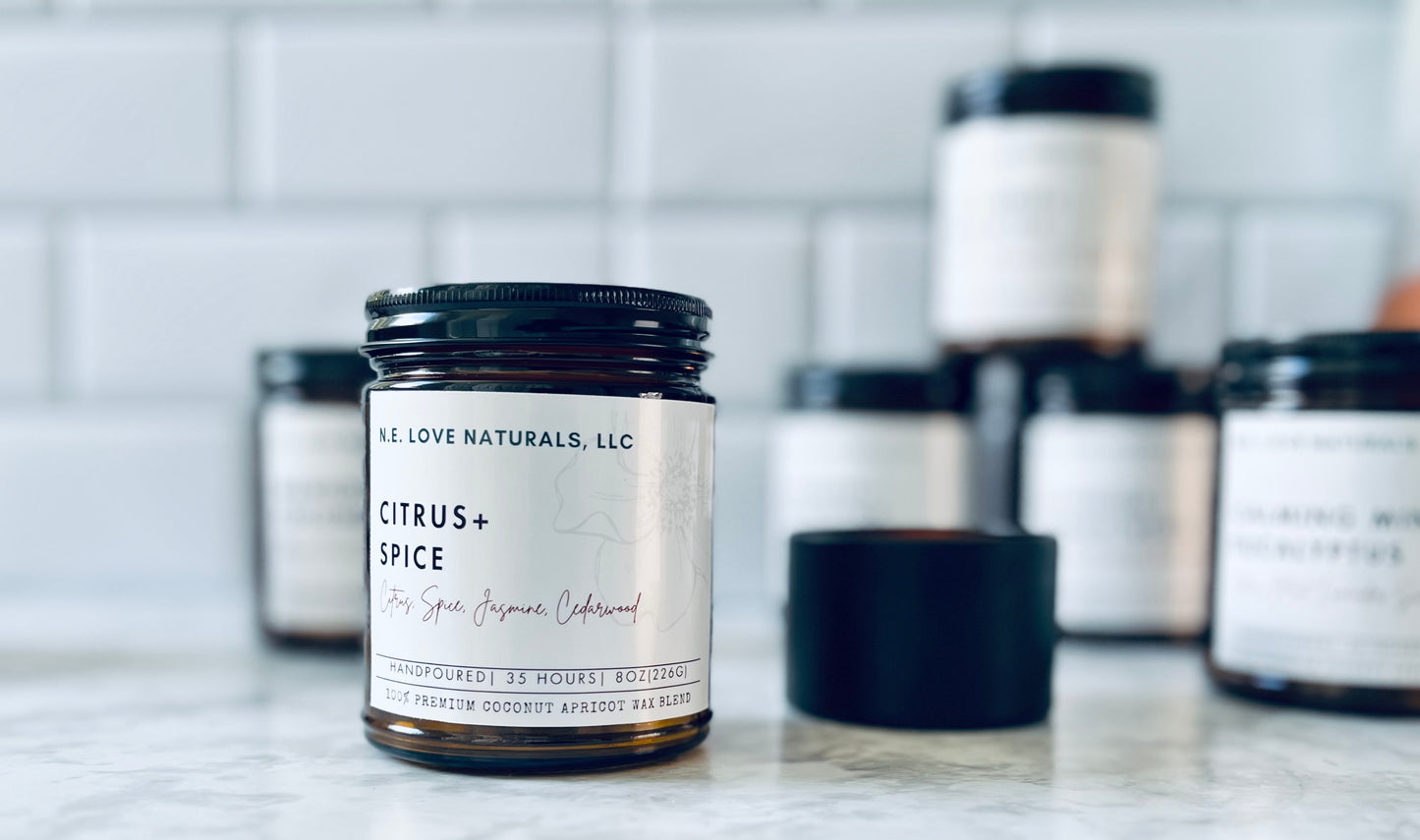 Citrus + Spice| Coconut Apricot Soy Candle in Amber Glass Jar