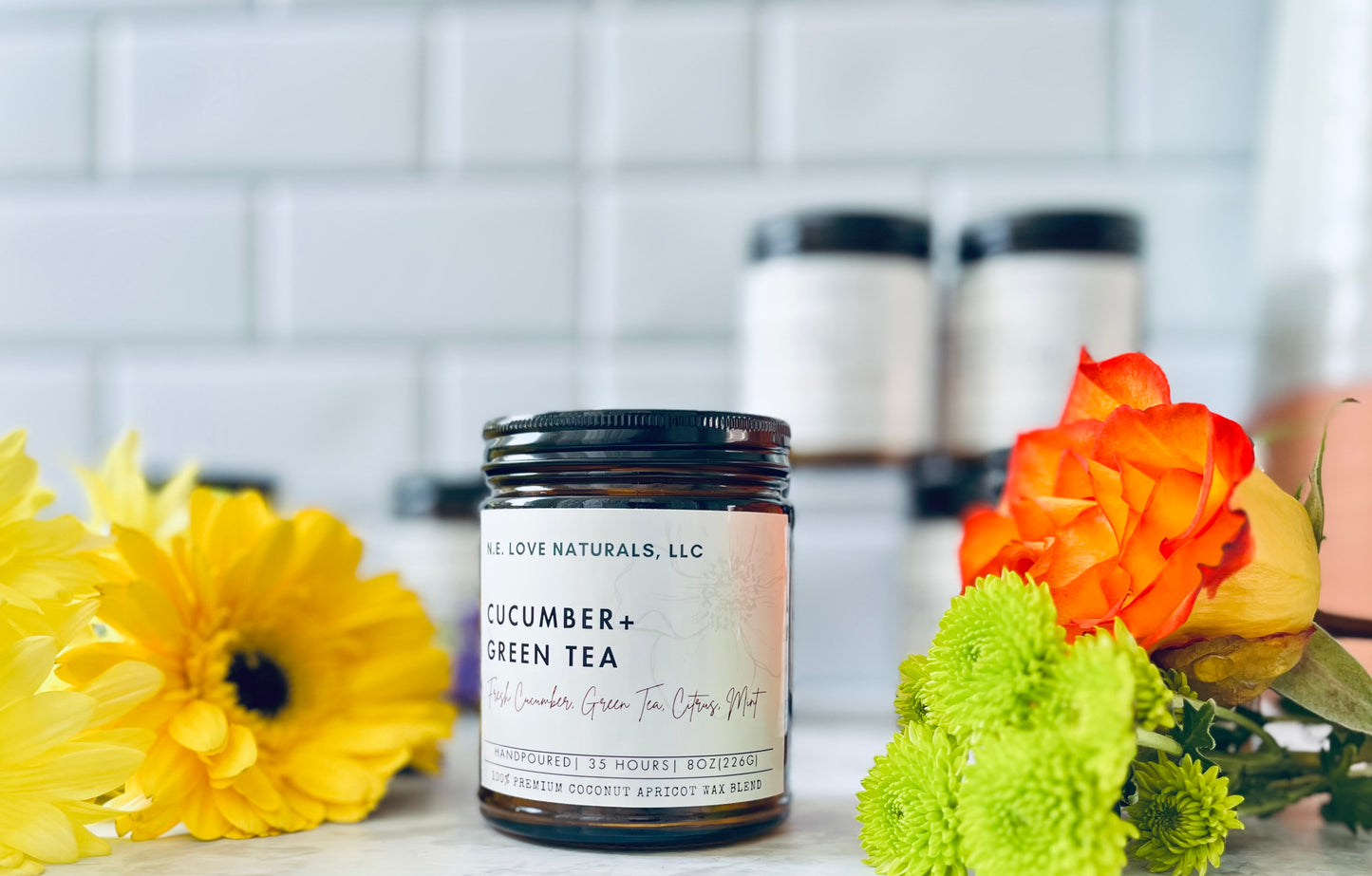 Cucumber + Green Tea | Coconut Apricot Soy Candle in Amber Glass Jar