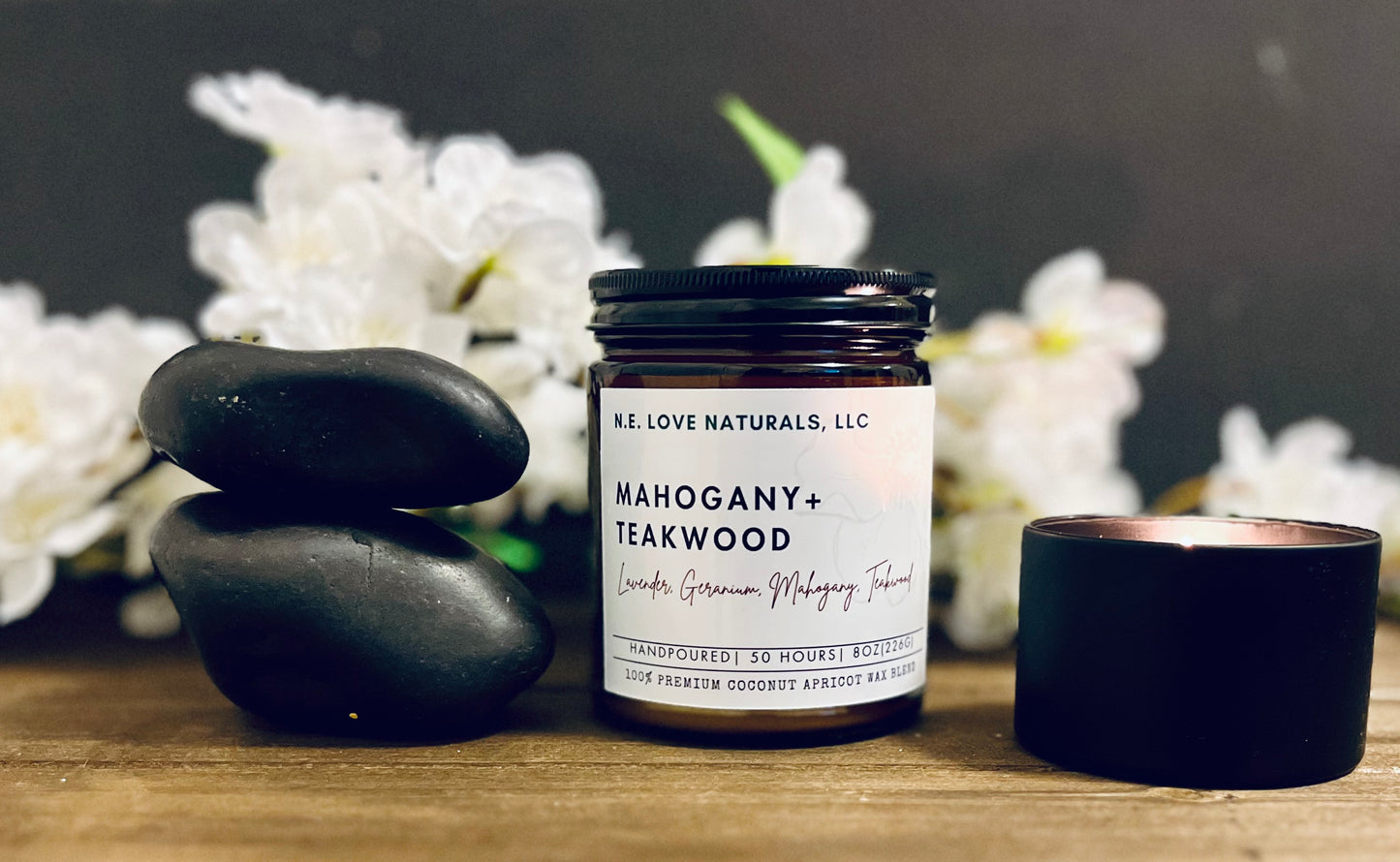 Mahogany +Teakwood|Coconut Apricot Soy Candle in Amber Glass Jar