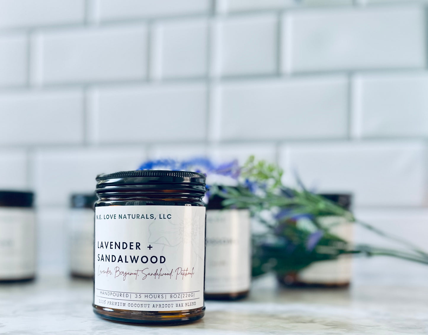 Lavender+ Sandalwood |Coconut Apricot Soy Candle in Amber Glass Jar
