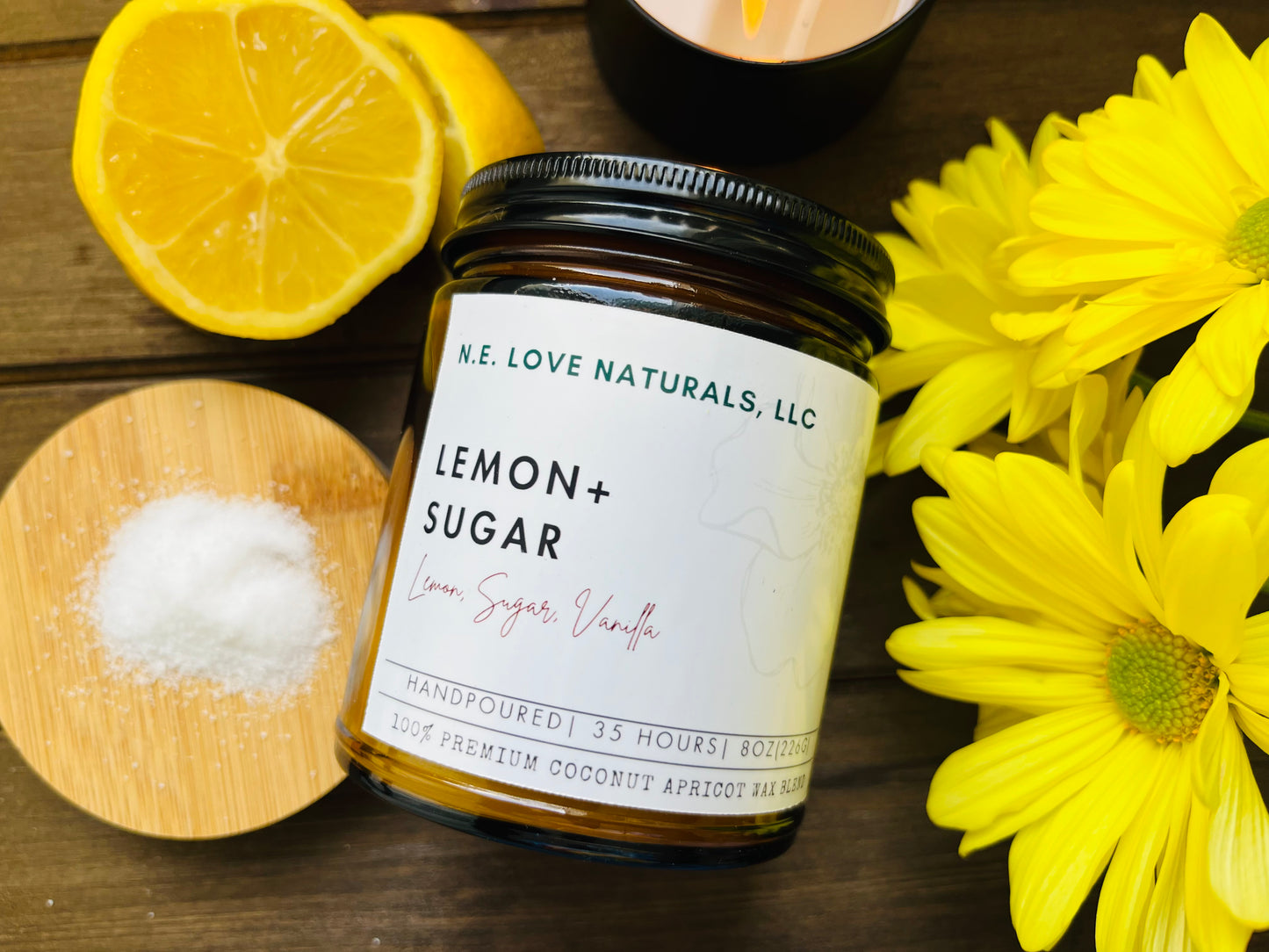 Lemon+ Sugar Luxury |Coconut Apricot Soy Candle in Amber Glass Jar