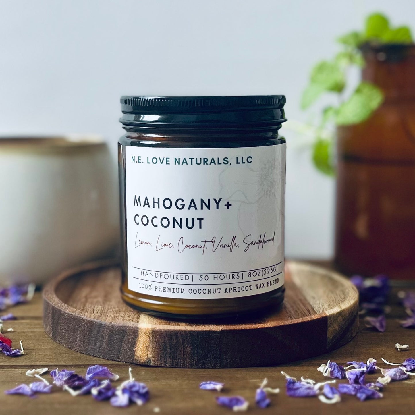 Mahogany+ Coconut |Coconut Apricot Soy Candle in Amber Glass Jar