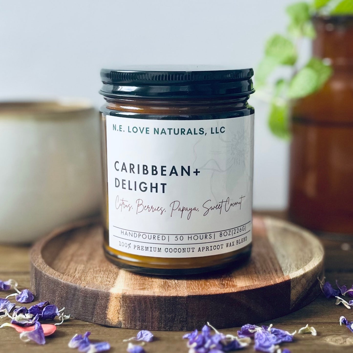 Caribbean+ Delight | Coconut Apricot Soy Candle in Amber Glass Jar