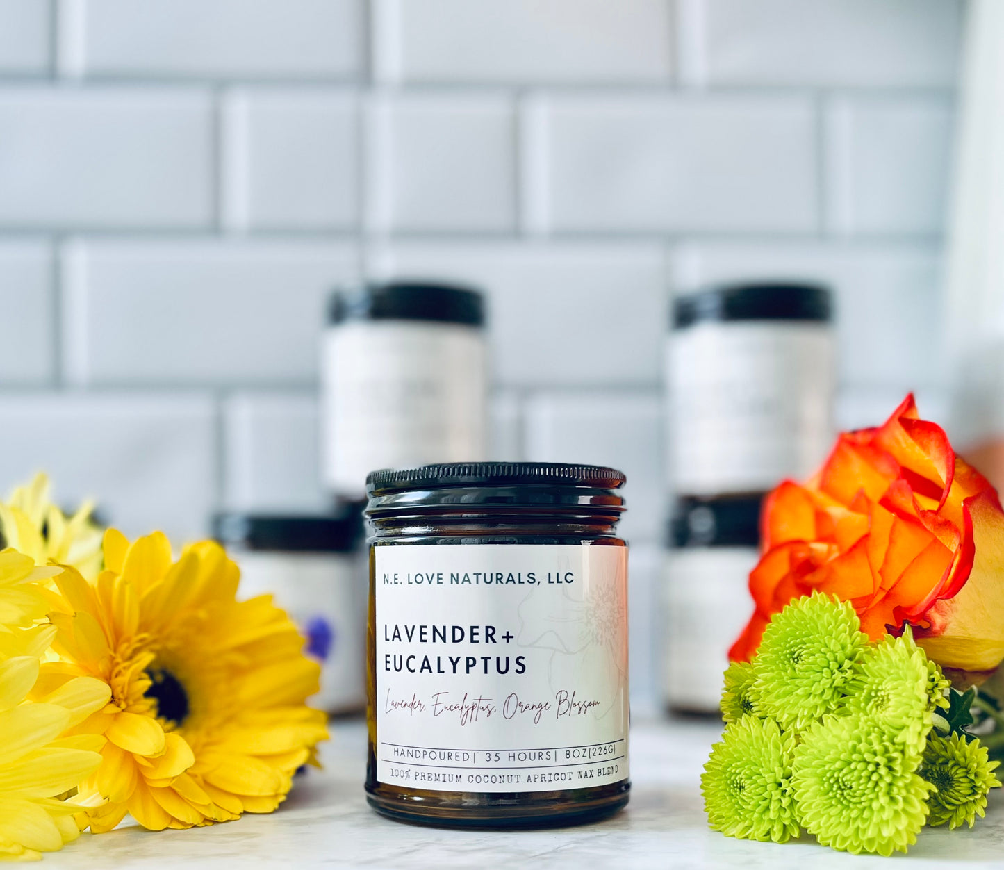Lavender+ Eucalyptus |Coconut Apricot Soy Candle in Amber Glass Jar