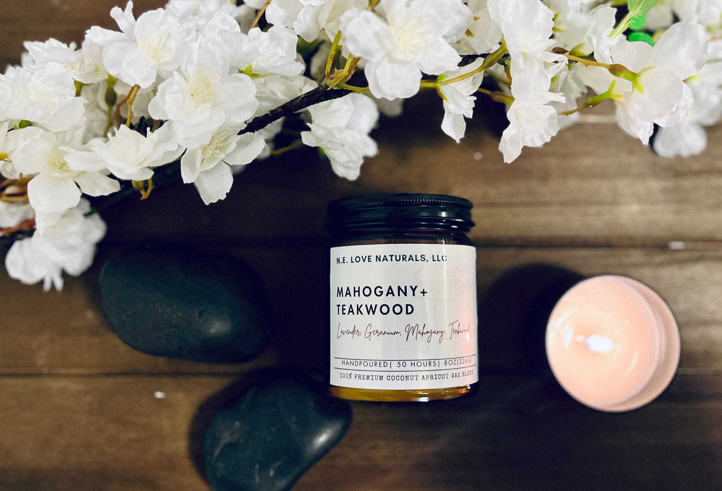 Mahogany +Teakwood|Coconut Apricot Soy Candle in Amber Glass Jar