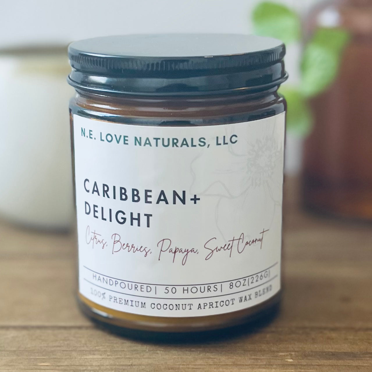 Caribbean+ Delight | Coconut Apricot Soy Candle in Amber Glass Jar