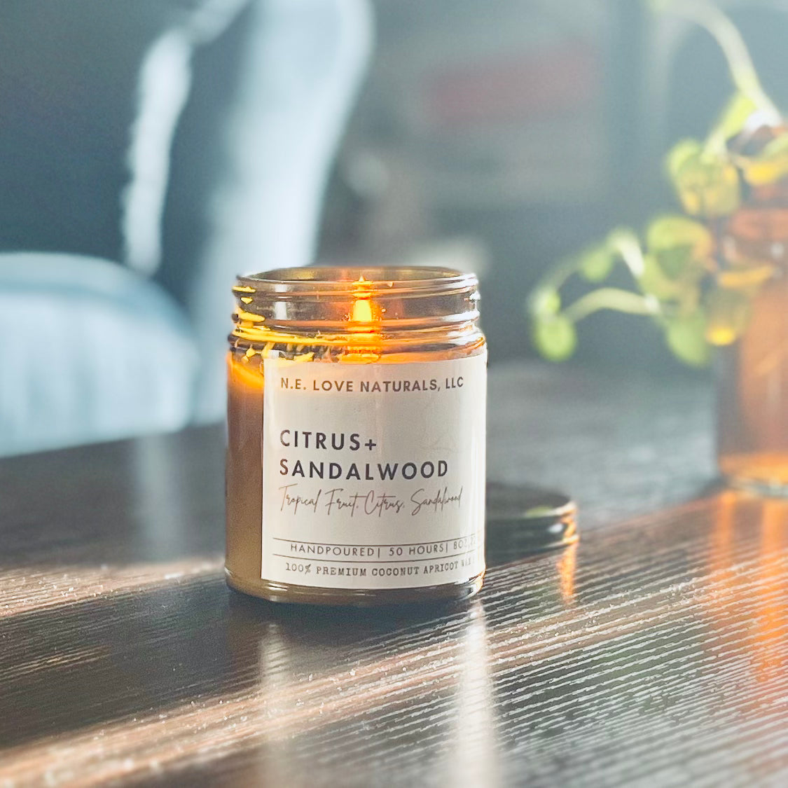 Citrus+ Sandalwood | Coconut Apricot Soy Candle in Amber Glass Jar