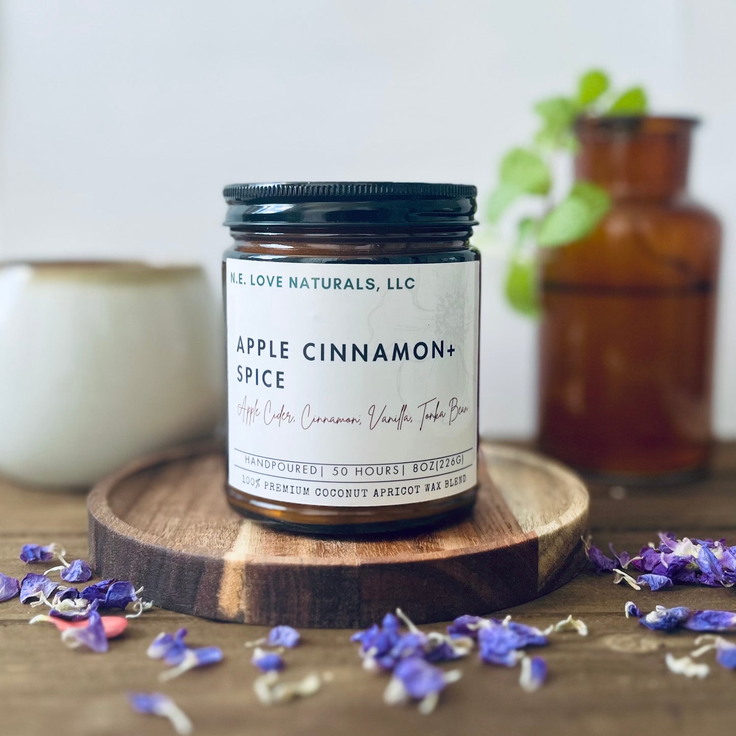 Apple Cinnamon+ Spice |Coconut Apricot Soy Candle in Amber Glass Jar