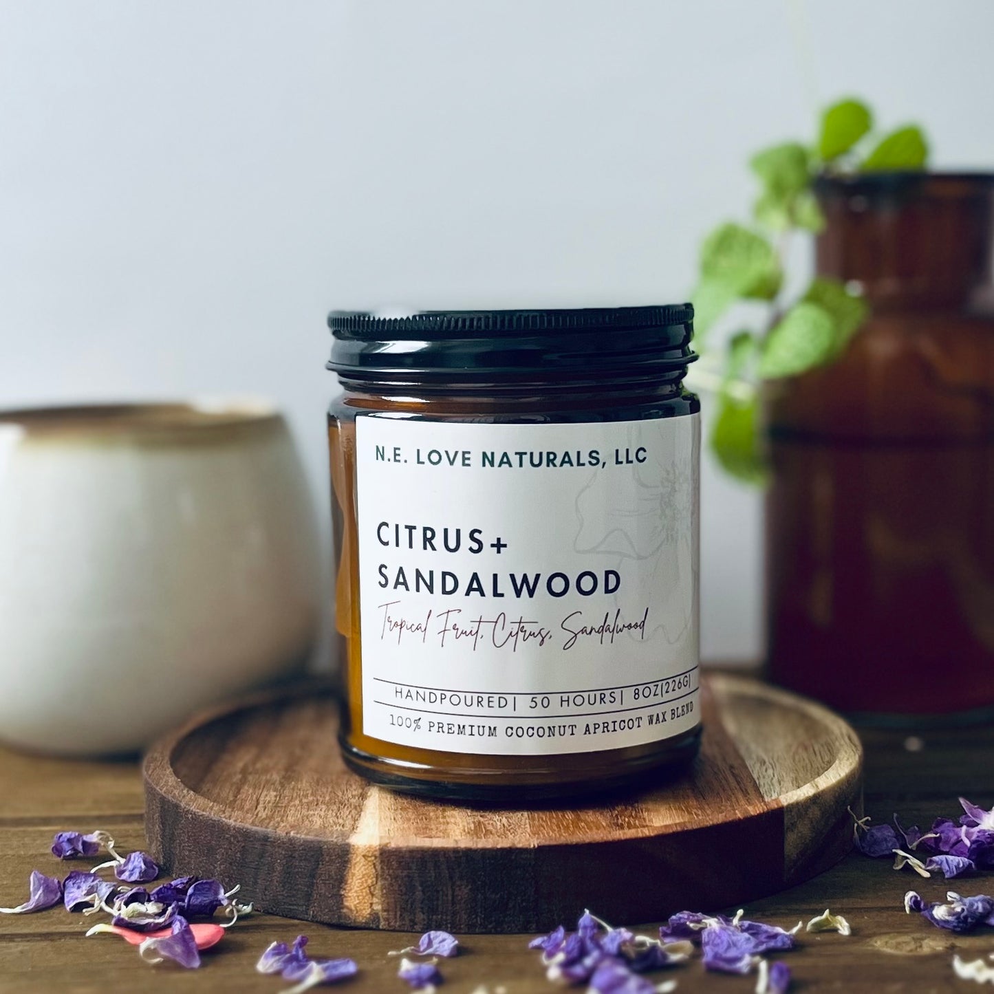 Citrus+ Sandalwood | Coconut Apricot Soy Candle in Amber Glass Jar