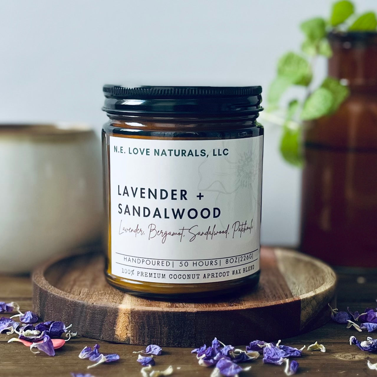 Lavender+ Sandalwood |Coconut Apricot Soy Candle in Amber Glass Jar