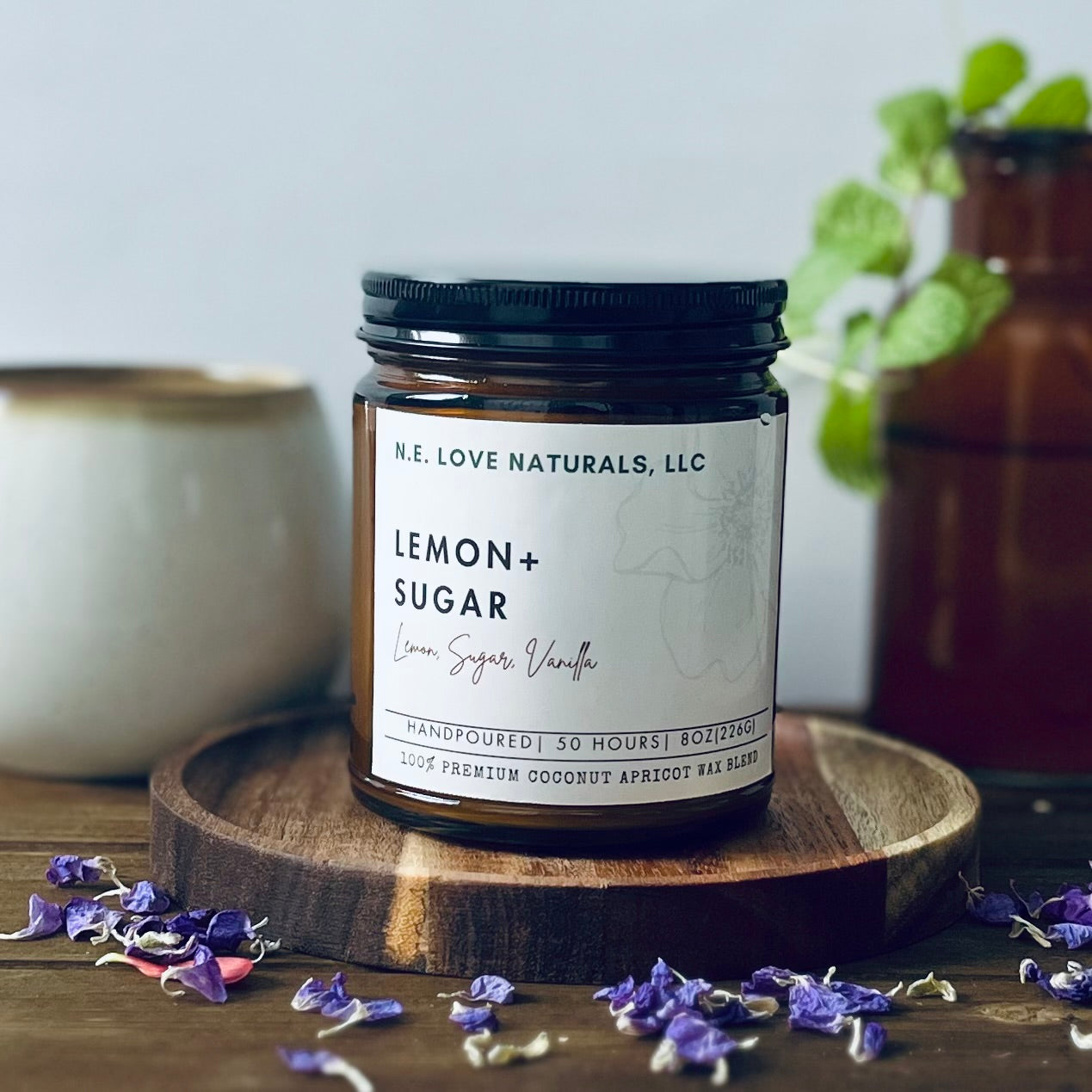 Lemon+ Sugar Luxury |Coconut Apricot Soy Candle in Amber Glass Jar