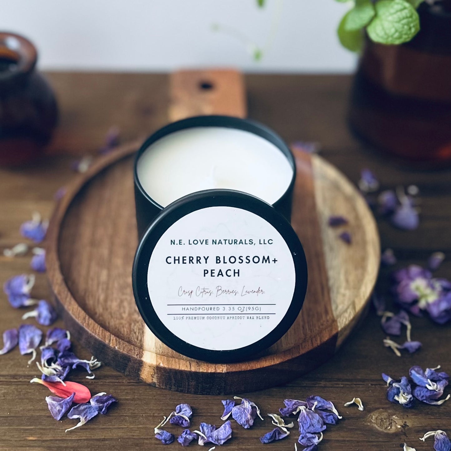 Cherry Blossom+ Peach| Coconut Apricot Soy Candle in Travel Tin