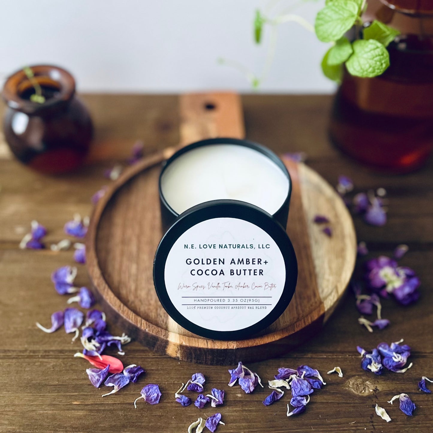 Golden Amber + Cocoa Butter |Coconut Apricot Soy Candle in Travel Tin