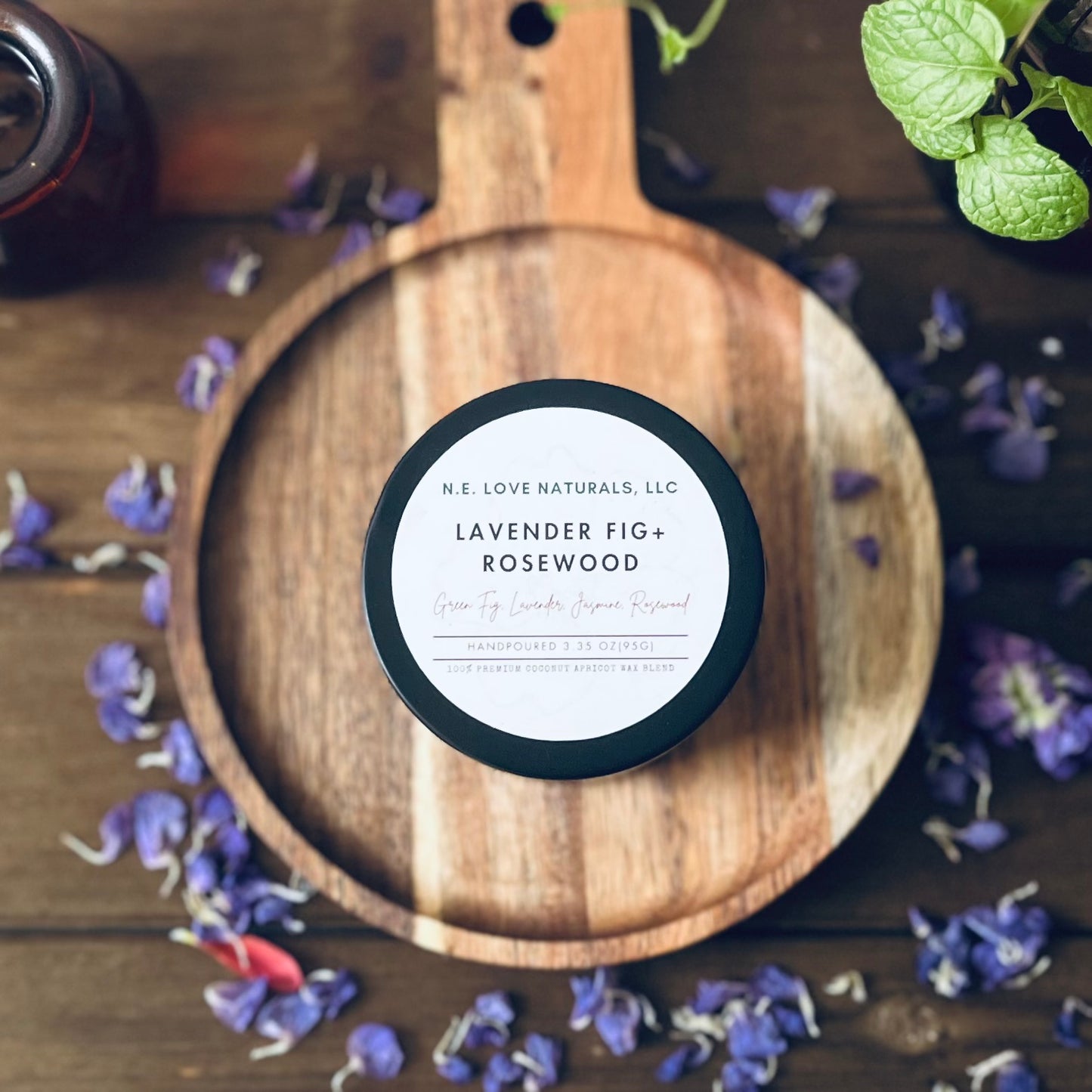 Lavender Fig + Rosewood |Coconut Apricot Soy Candle in Travel Tin