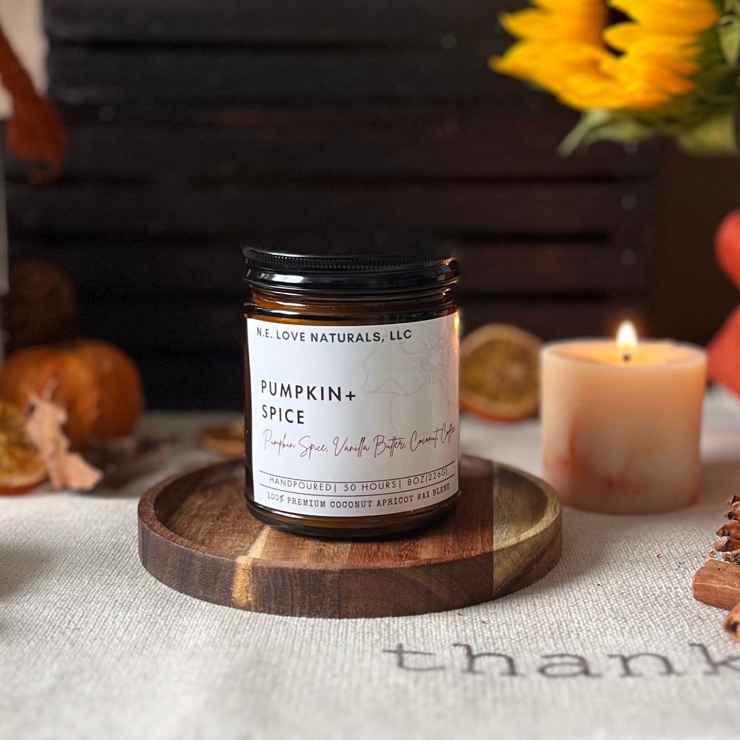 Pumpkin+ Spice |Coconut Apricot Soy Candle in Amber Glass Jar