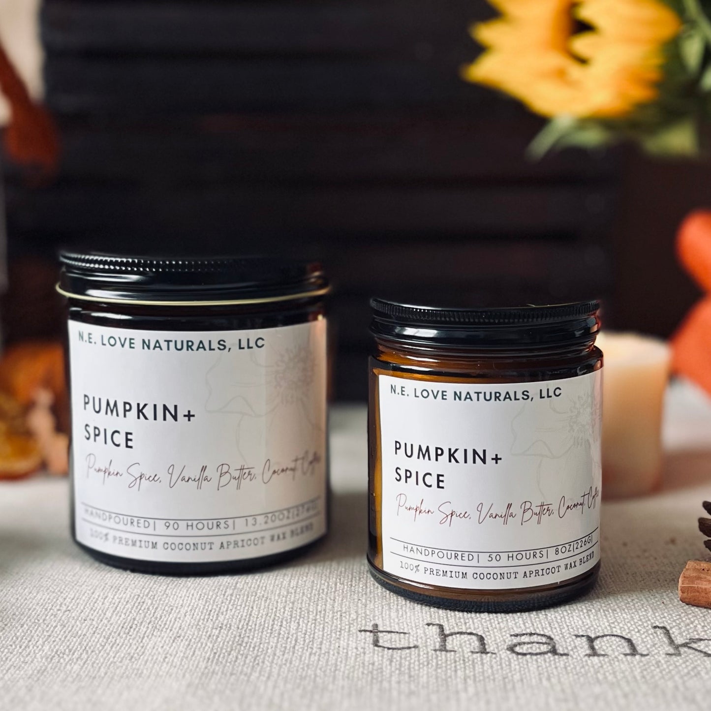 Pumpkin+ Spice |Coconut Apricot Soy Candle in Amber Glass Jar| Large