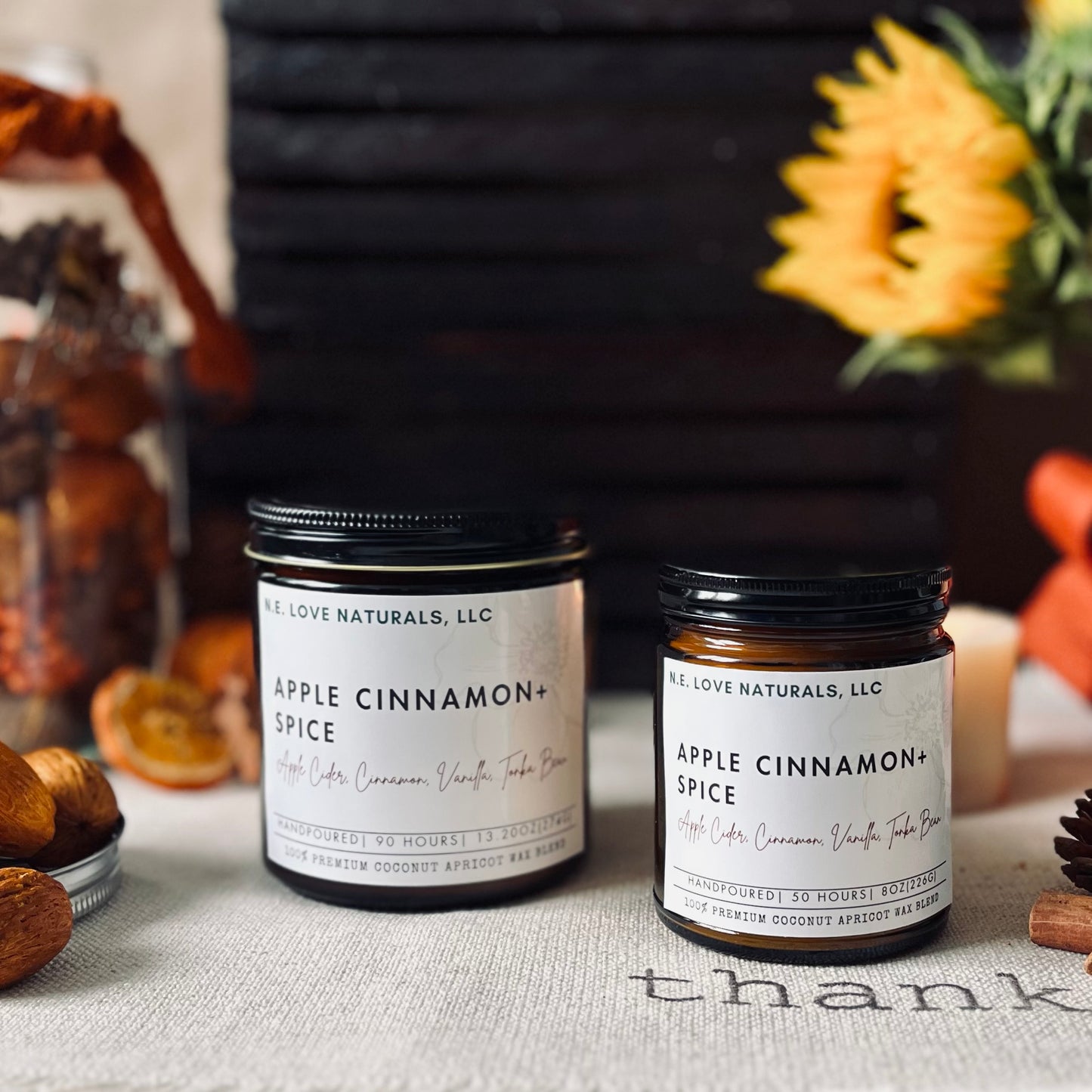 Apple Cinnamon+ Spice |Coconut Apricot Soy Candle in Amber Glass Jar| Large
