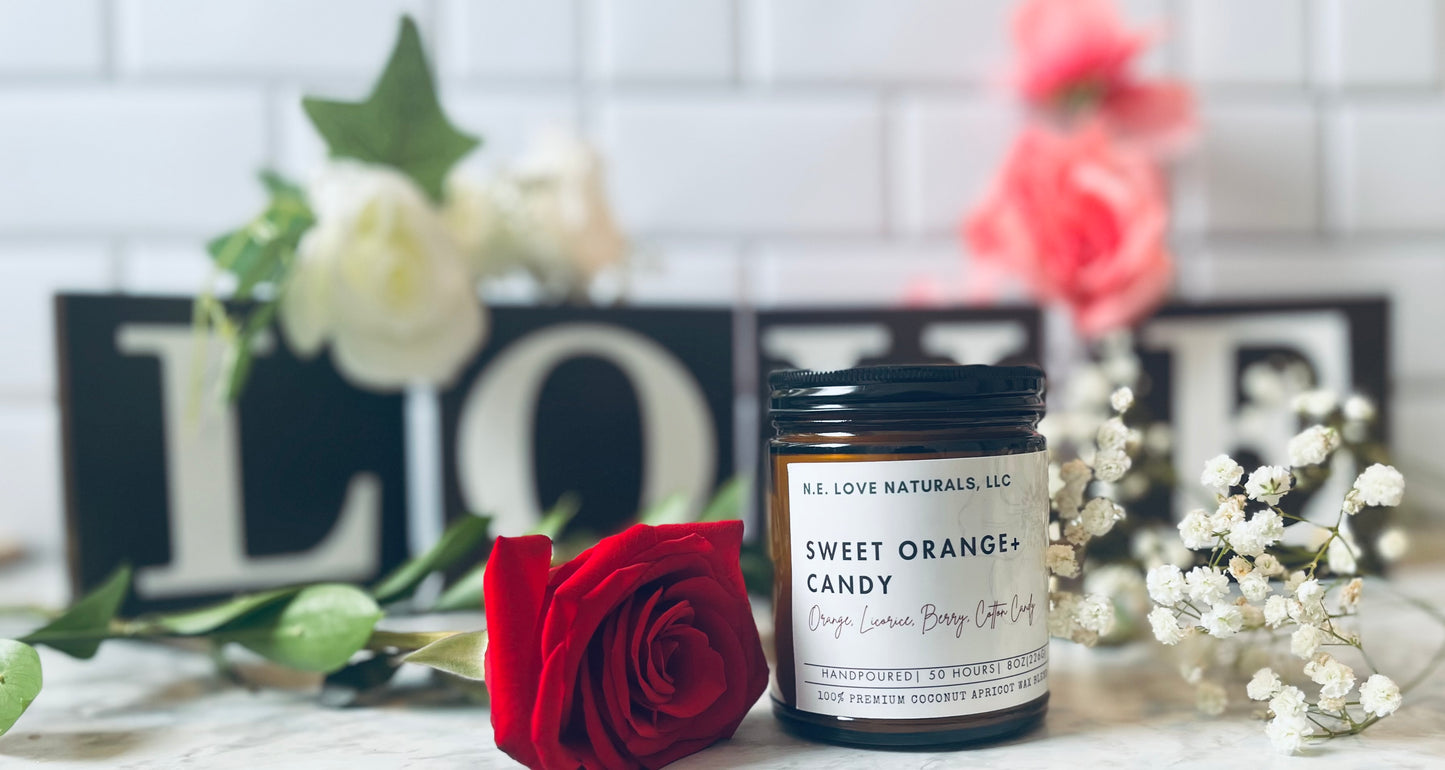 Sweet Orange + Candy| Coconut Apricot Soy Wax in Amber Glass Jar