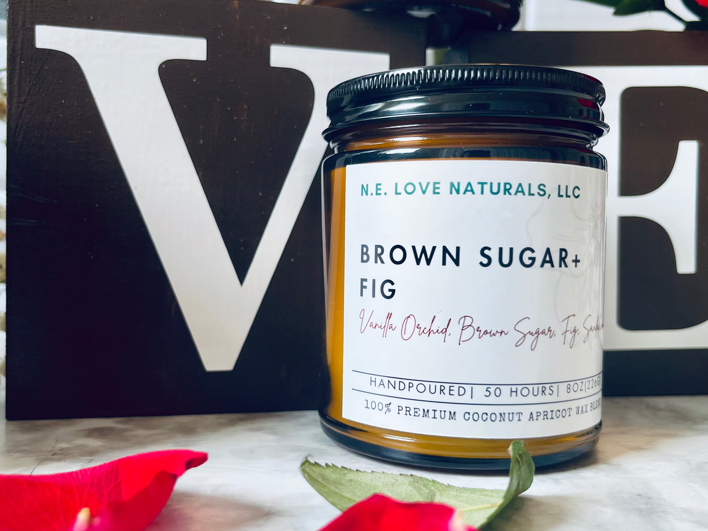 Brown Sugar + Fig |Coconut Apricot Soy Candle in Amber Glass Jar