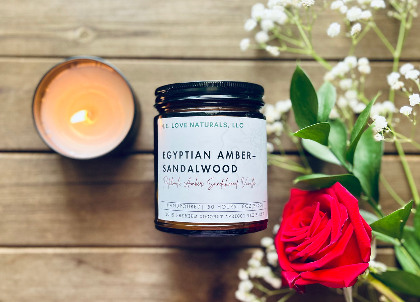 Egyptian Amber+ Sandalwood |Coconut Apricot Soy Candle in Amber Glass Jar