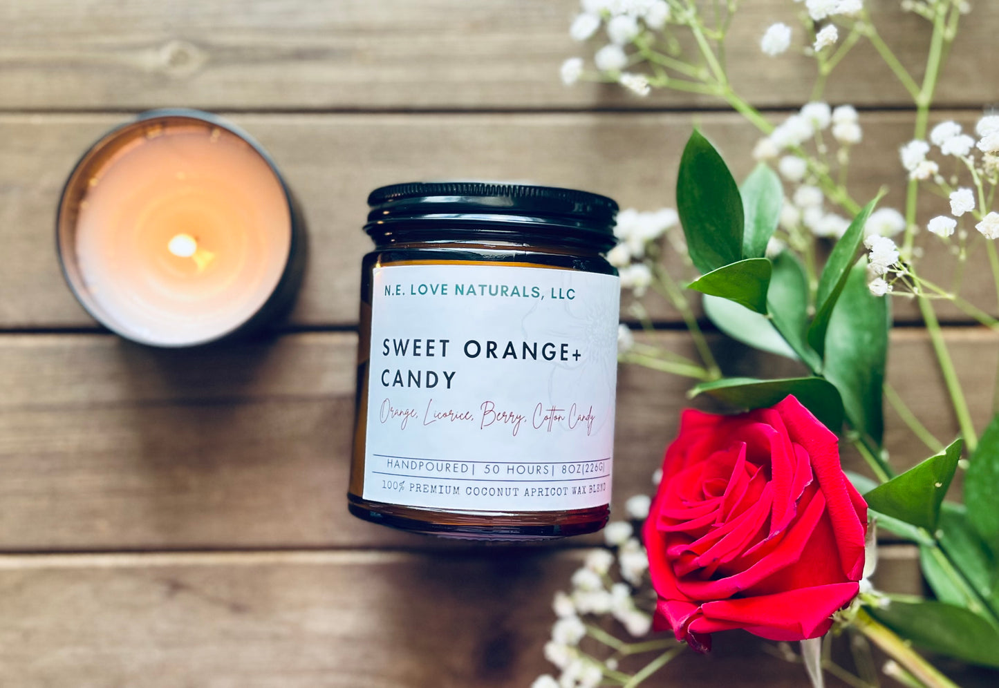 Sweet Orange + Candy| Coconut Apricot Soy Wax in Amber Glass Jar