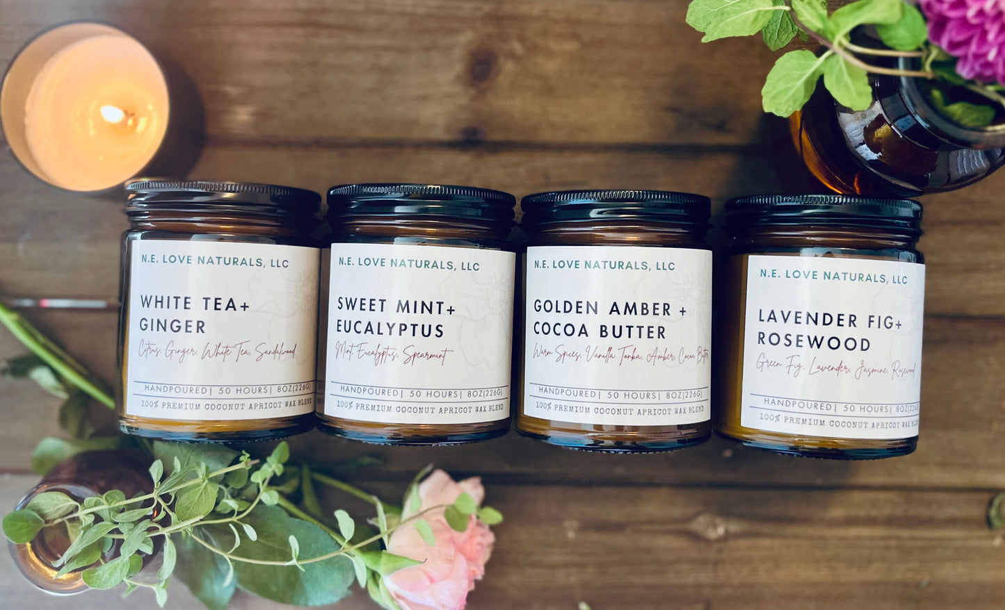 Golden Amber + Cocoa Butter |Coconut Apricot Soy Candle in Amber Glass Jar