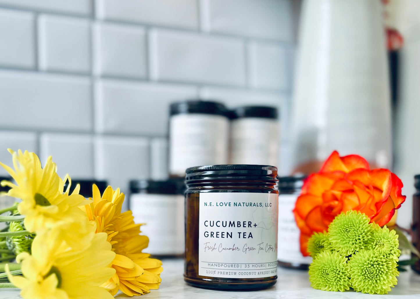Cucumber + Green Tea | Coconut Apricot Soy Candle in Amber Glass Jar