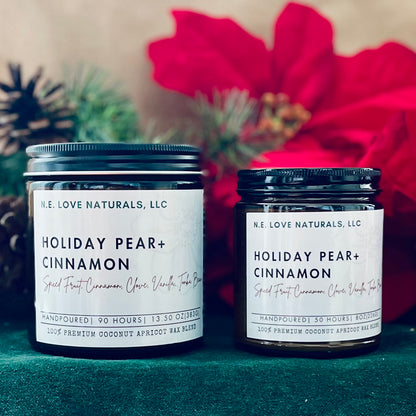 Holiday Pear+ Cinnamon |Coconut Apricot Soy Candle in Amber Glass Jar| Large