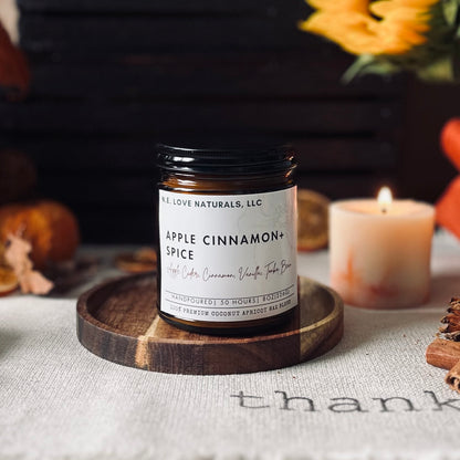 Apple Cinnamon+ Spice |Coconut Apricot Soy Candle in Amber Glass Jar