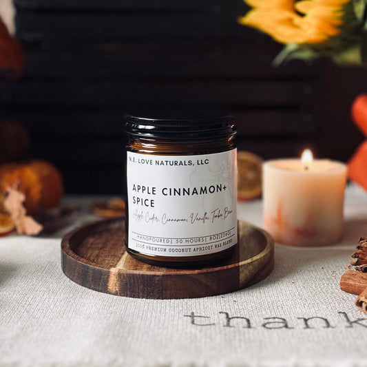Apple Cinnamon+ Spice |Coconut Apricot Soy Candle in Amber Glass Jar