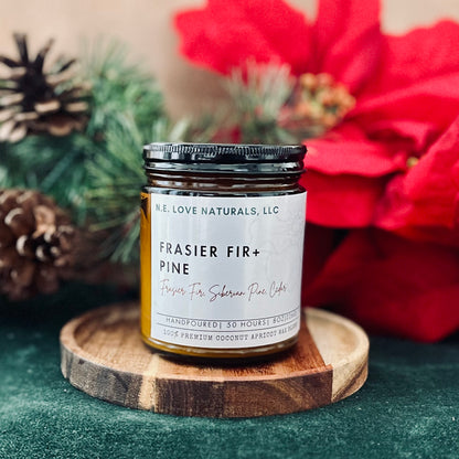 Frasier Fir+ Pine Luxury Scented Candle |Coconut Apricot Soy Candle in Amber Glass Jar
