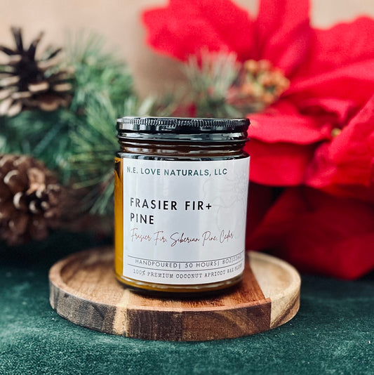 Frasier Fir+ Pine Luxury Scented Candle |Coconut Apricot Soy Candle in Amber Glass Jar