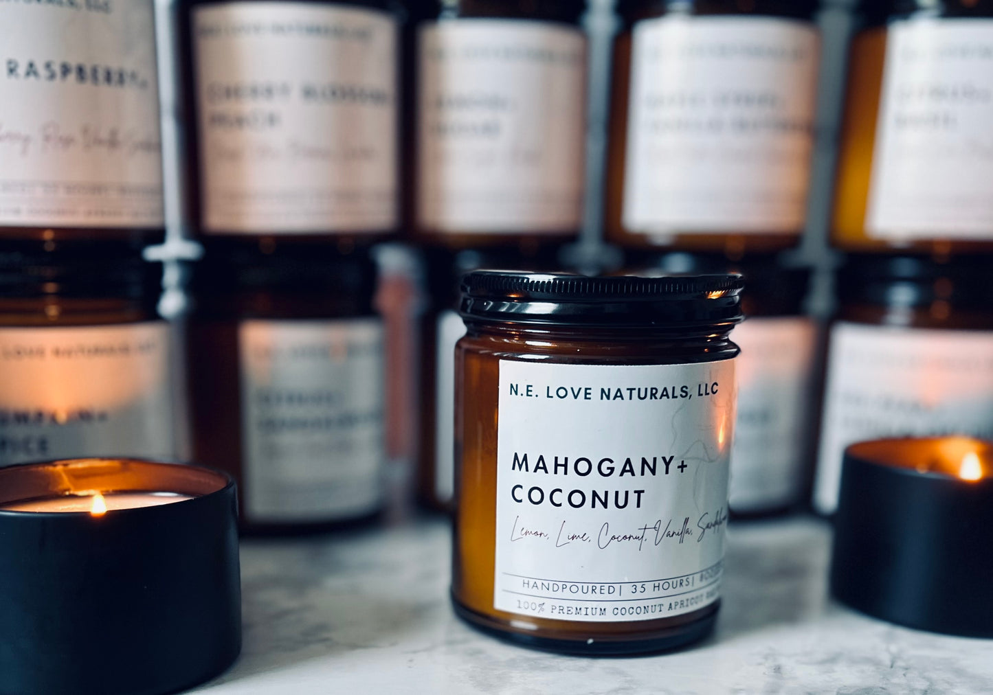 Mahogany+ Coconut |Coconut Apricot Soy Candle in Amber Glass Jar