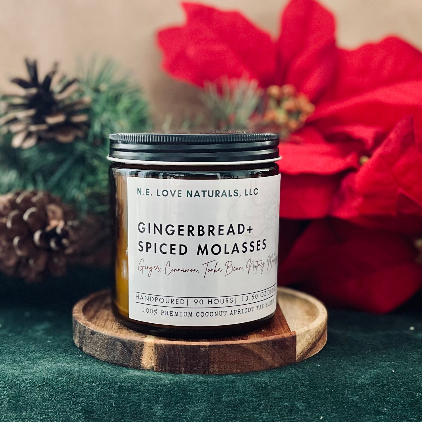 Gingerbread+ Spiced Molasses |Coconut Apricot Soy Candle in Amber Glass Jar| Large