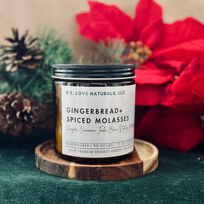 Gingerbread+ Spiced Molasses |Coconut Apricot Soy Candle in Amber Glass Jar| Large