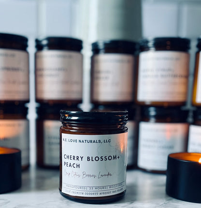 Cherry Blossom+ Peach| Coconut Apricot Soy Candle in Amber Glass Jar