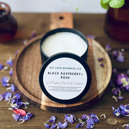 Black Raspberry + Rose |Coconut Apricot Soy Candle in Travel Tin
