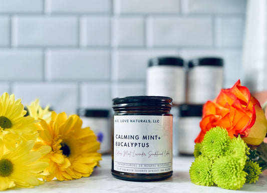 Calming Mint + Eucalyptus | Coconut Apricot Soy Candle in Amber Glass Jar