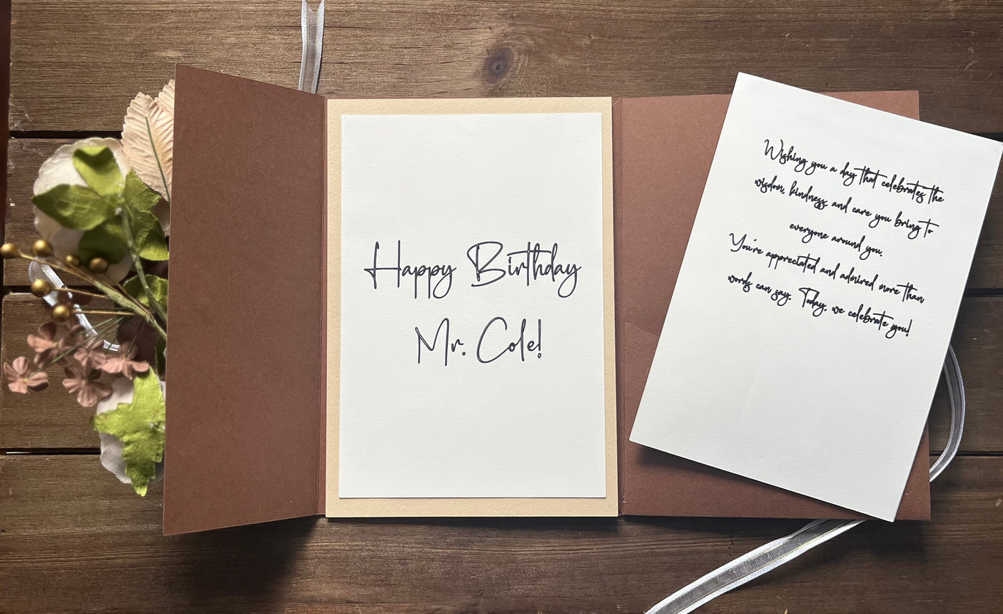 Deluxe Chocolate Brown Greeting Card|  Tri- Fold| Personal Greeting with Insert Card