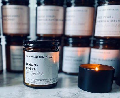 Lemon+ Sugar Luxury |Coconut Apricot Soy Candle in Amber Glass Jar